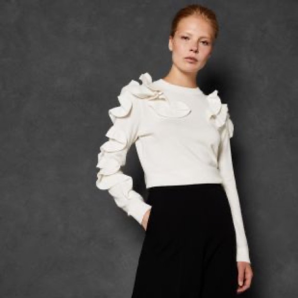 Ted Baker 🎀 | Pallege Frill Sleeve and Shoulder Jumper - Ivory - Picture 4 of 12